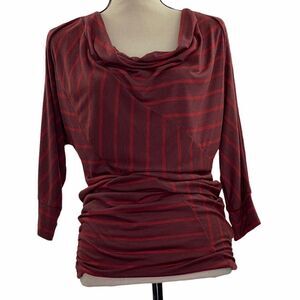 MAI Tai Red Striped Cowl Neck 3/4 Sleeve Top Small